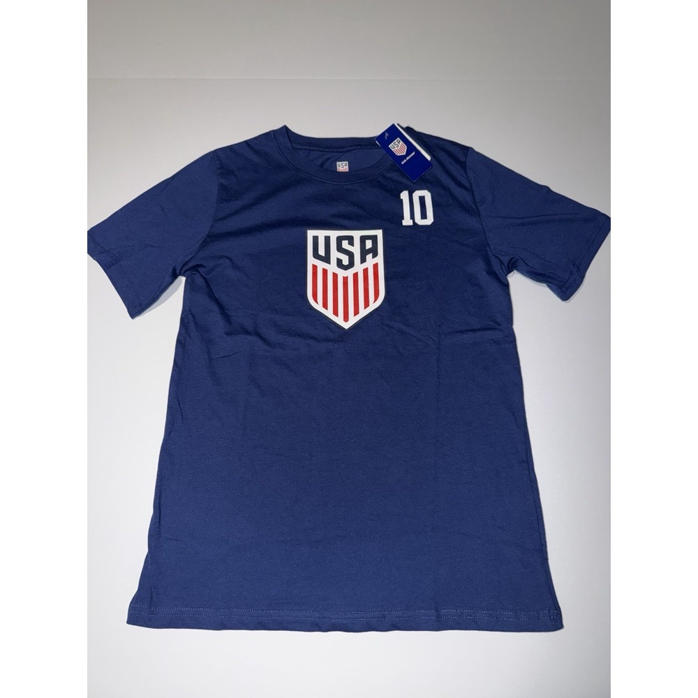 US Soccer Boys XL Shirt Pulisic 10 Cotton Blue Soccer Novelty Team Logo Kid NWT